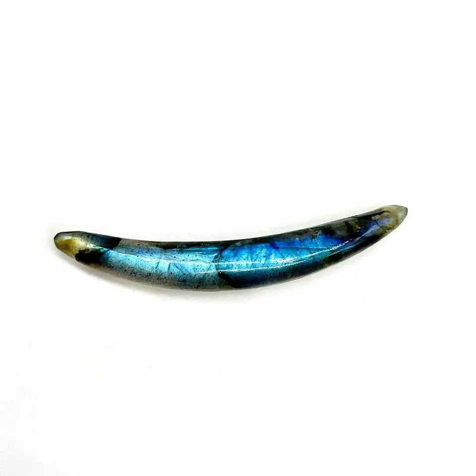 Natural Labradorite Gemstone Curved Septum Tusk Spike – Tribal Stone Nose Pincher for Healed Piercings Size 12G (2mm) to 1/2" (12mm)