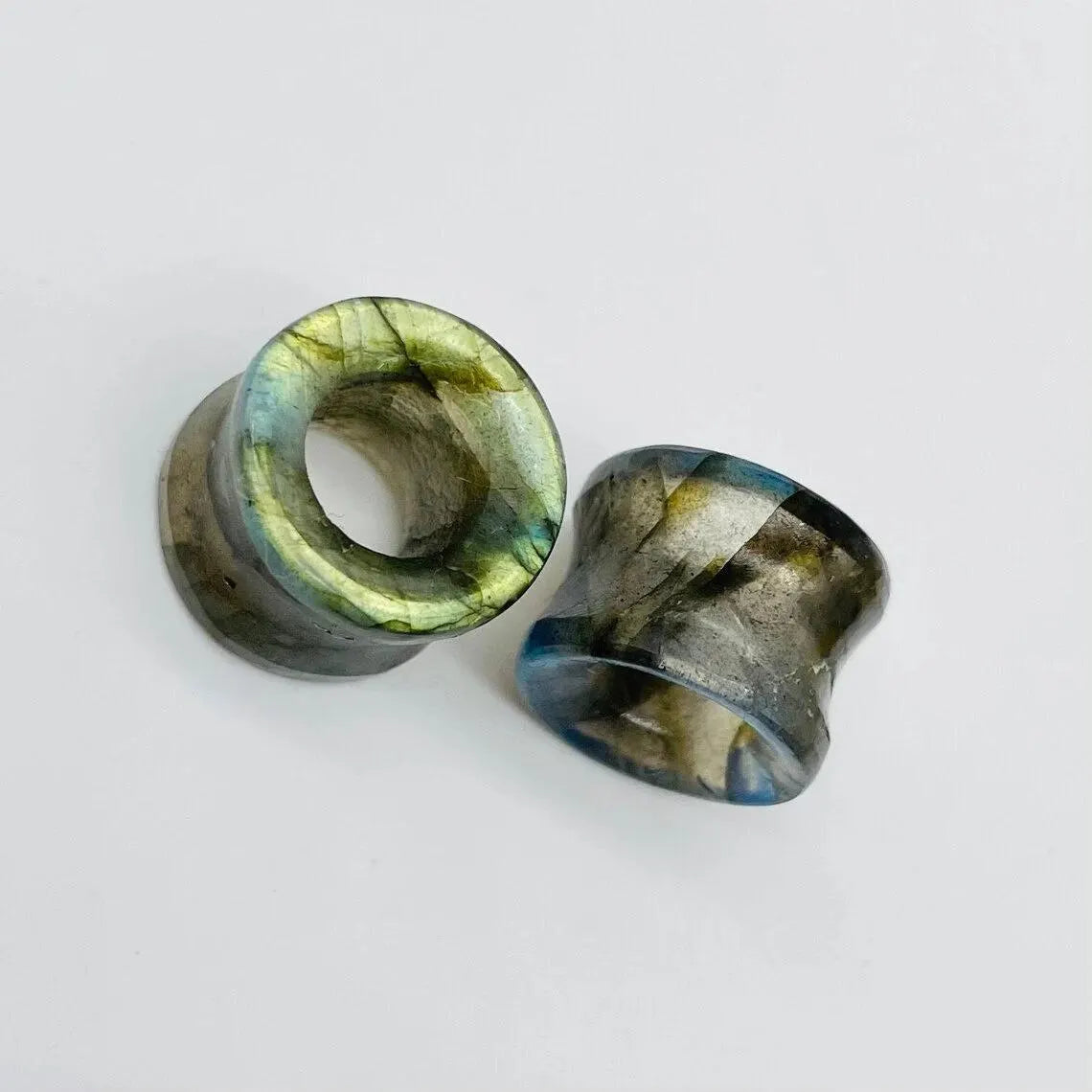 Natural Labradorite Gemstone Double‑Flare Tunnel Plugs for Stretched Ears Size 6G (4mm) to 40mm