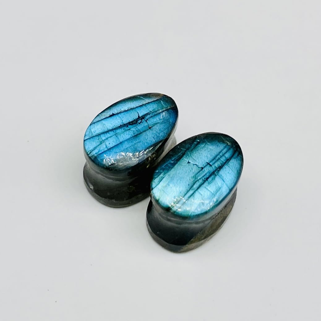 Sky Blue Labradorite, Double Flared Teardrop Ear Plugs, Size 8g (3mm) - 1" (25mm), Pair, Custom Sizes Available