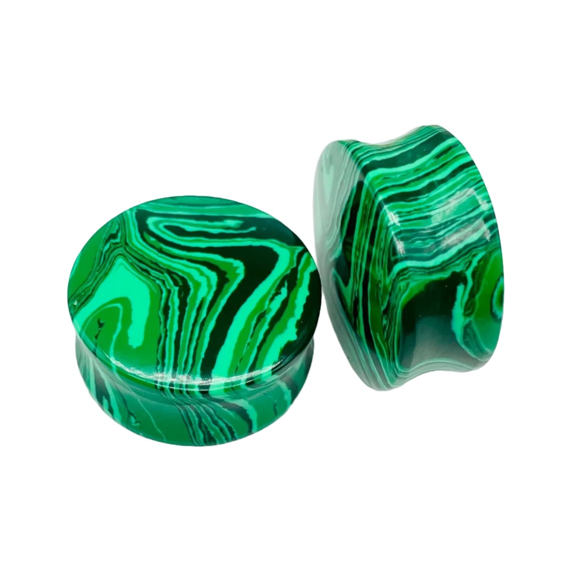 Green Malachite Crystal Handmade Naga Body Piercing Jewelry Double Flared Ear Gauges, 8g (3mm) to 2-1/8" (54mm), Customizable Sizes, Wholesale Available