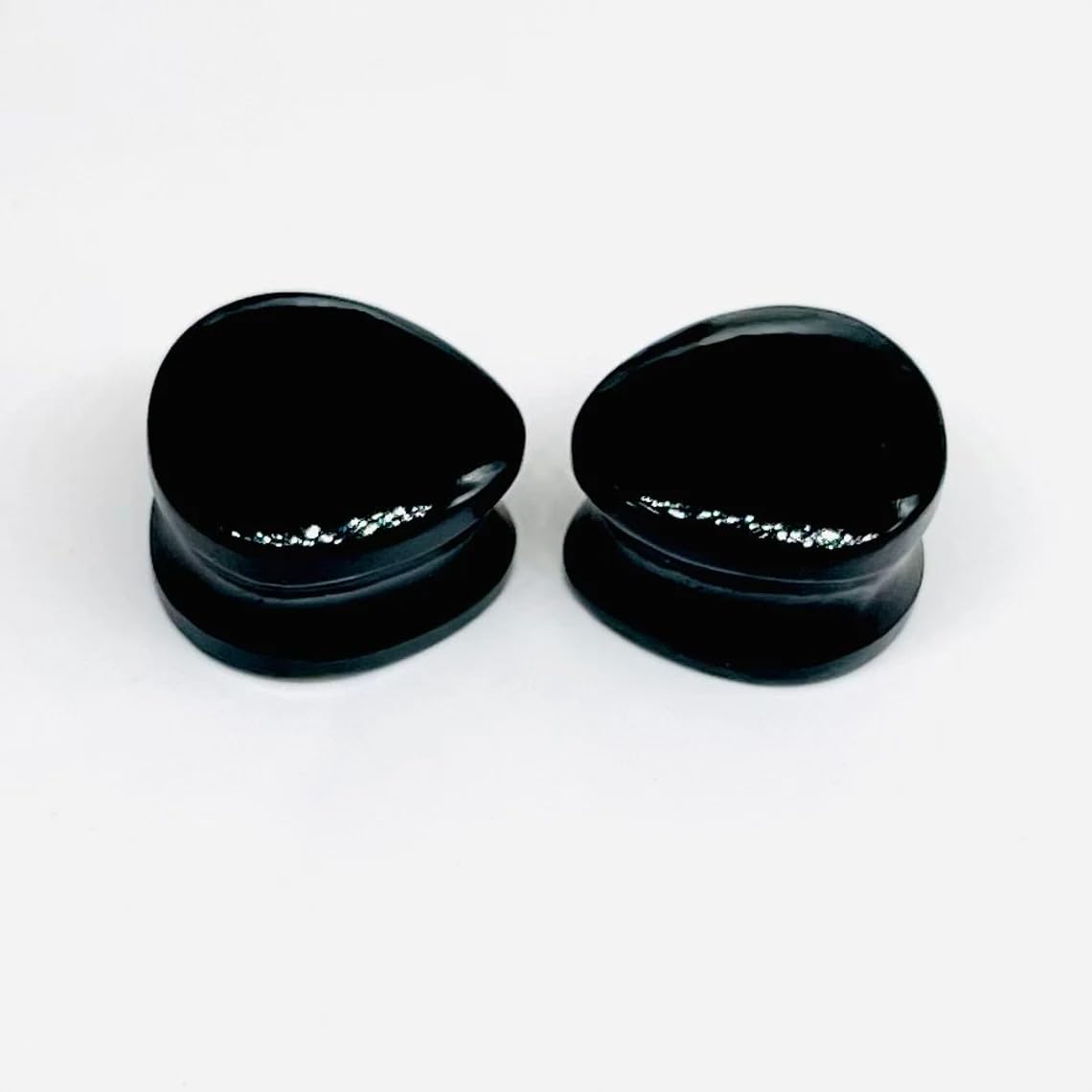 Natural Black Obsidian Crystal Handmade Naga Body Piercing Jewelry Double Falre Teardrop Shape Ear Gauge Plug Size 8g (3mm) to 1" (25mm) Wholesale Available