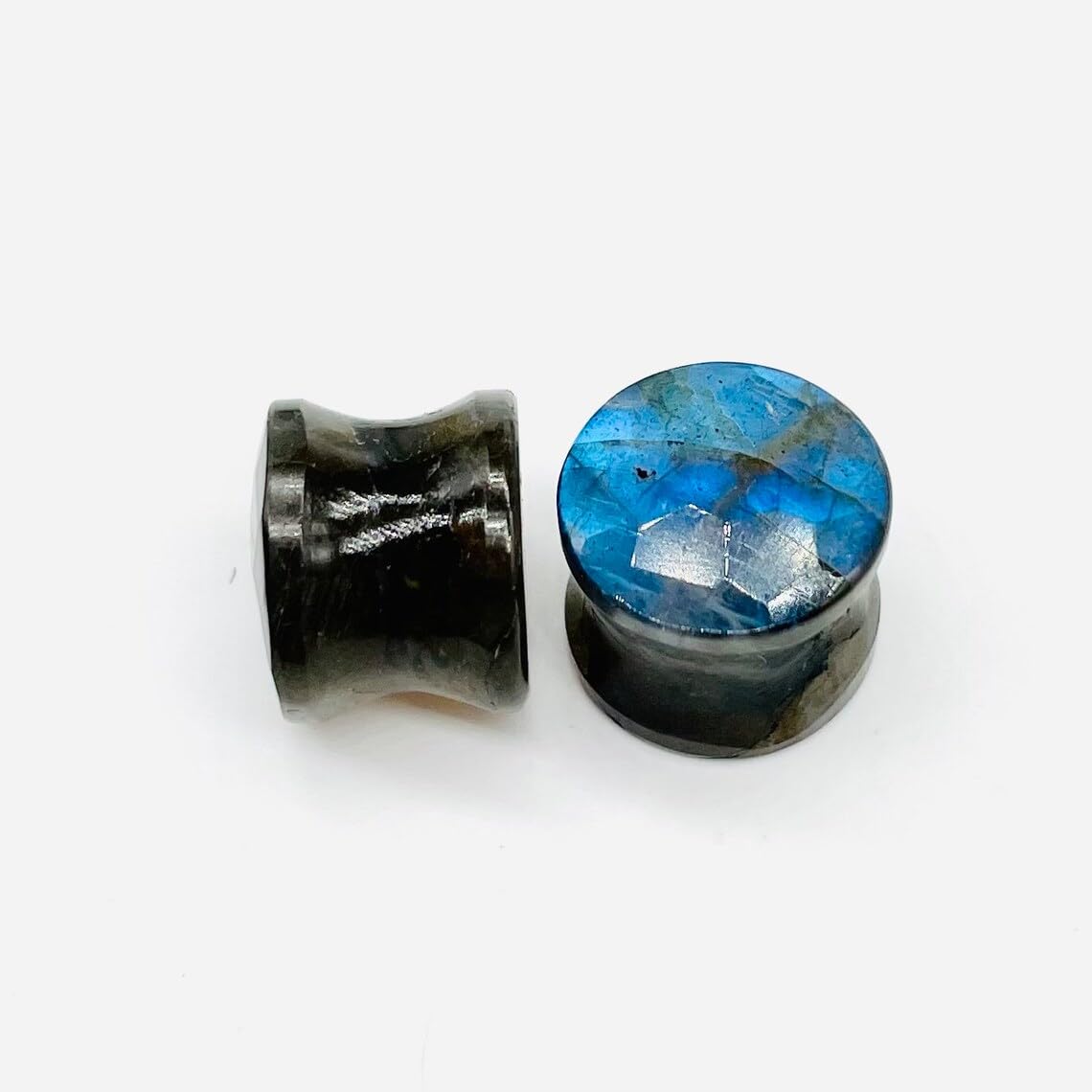 Natural Blue Flash Labradorite Crystal Double Flare Ear Piercing Naga Body Jewelry Round Ear Plugs Gauges Size 8g (3mm) to 1" (25mm) Customized Wholesale Also Available