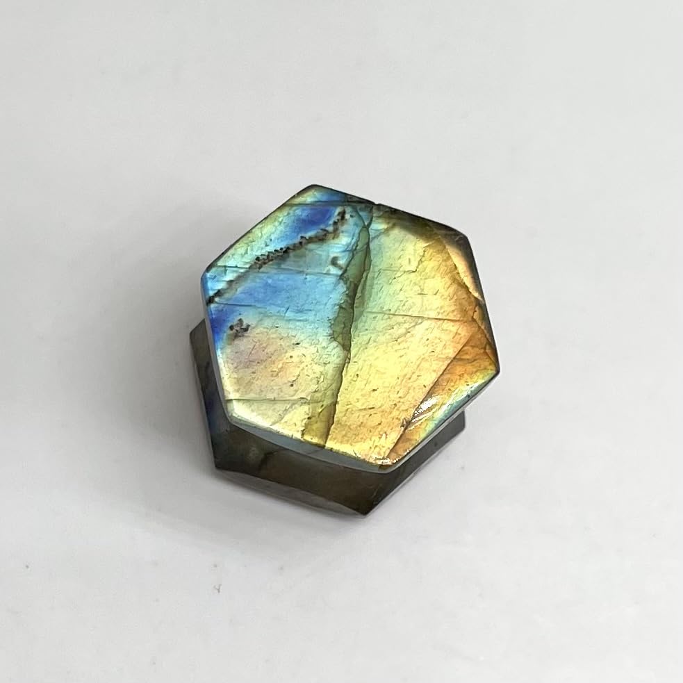 Labradorite Double Flare Earring Plug, Hexagon, Size 8g (3mm) to 2-1/8” (54mm), Natural Multi Flashy Labradorite Stone Earring Body Jewelry for Men and Women