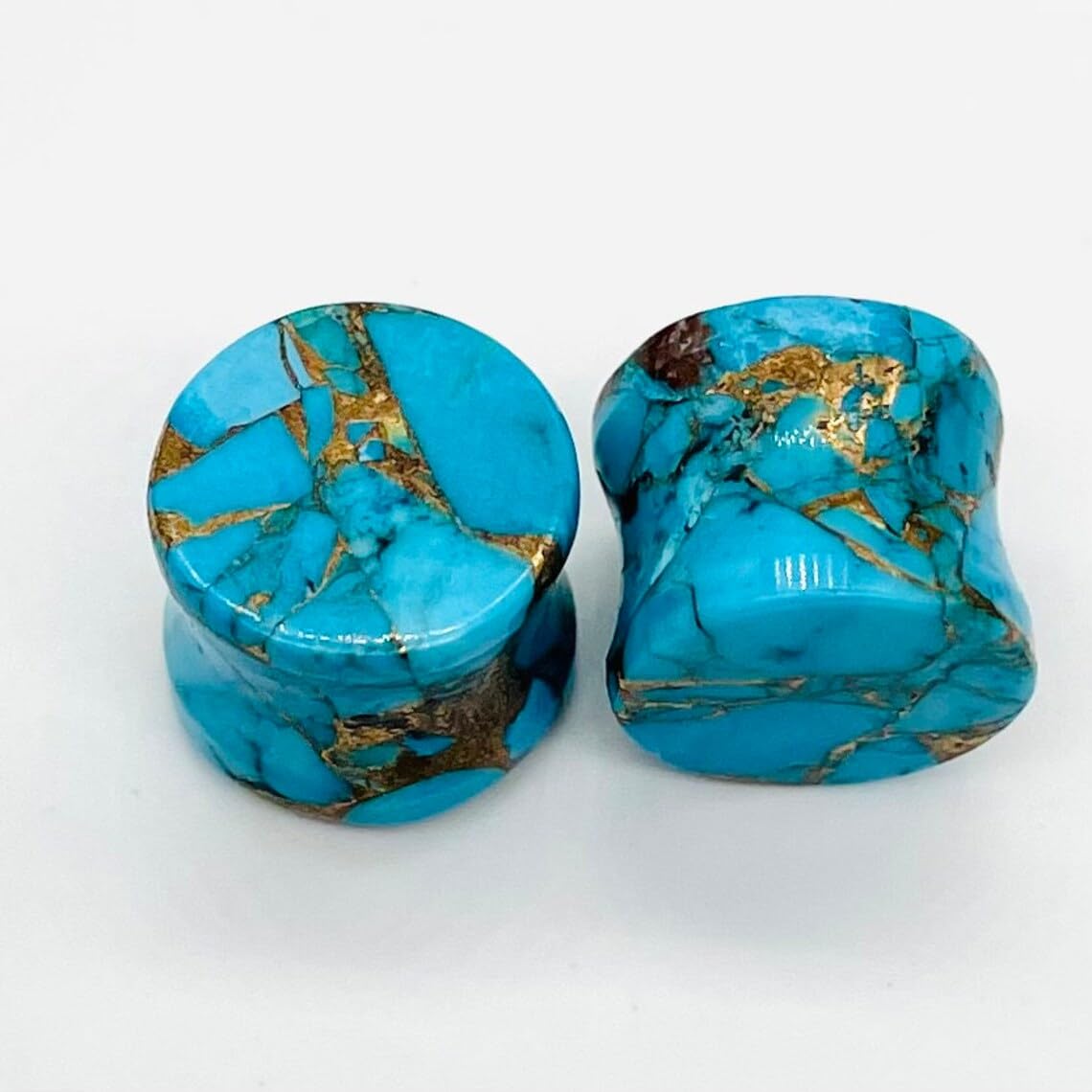 Naga Plug Body Piercing Jewelry American Blue Copper Turquoise Stone Double Flared Round Shaped Ear Plugs Gauge 8g (3mm) to 1" (25mm) Custom Size & Wholesale Available