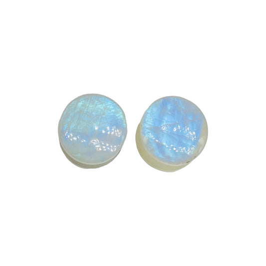 Opalescent Moonstone Gemstone Naga Body Piercing Jewelry Double Flared Round Shaped Ear Gauges Plugs Size 8g (3mm) to 1" (25mm) Customized Size & Wholesale Also Available