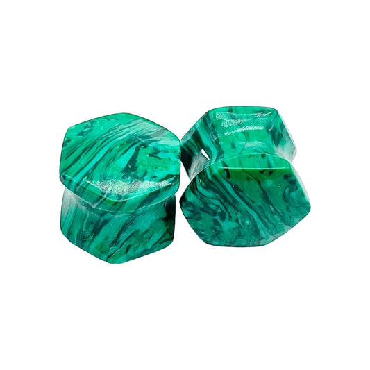 Green Malachite Crystal Naga Body Piercing Jewelry, Double Flared Hexagon Ear Gauges, 3mm (8g) to 54mm (2-1/8 inches), Set of 2