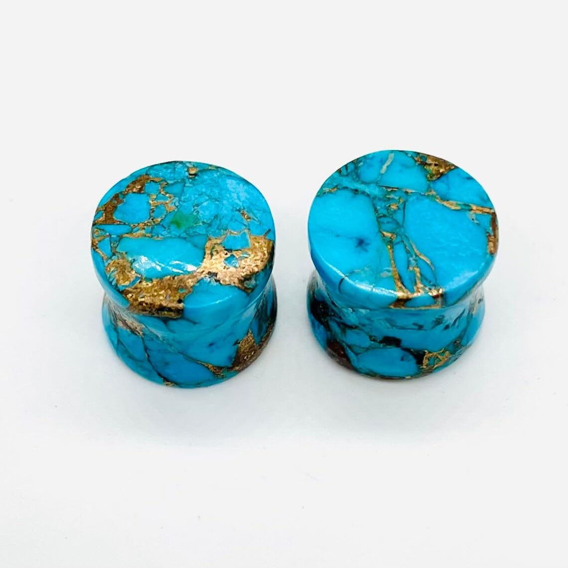 Naga Plug Body Piercing Jewelry American Blue Copper Turquoise Stone Double Flared Round Shaped Ear Plugs Gauge 8g (3mm) to 1" (25mm) Custom Size & Wholesale Available