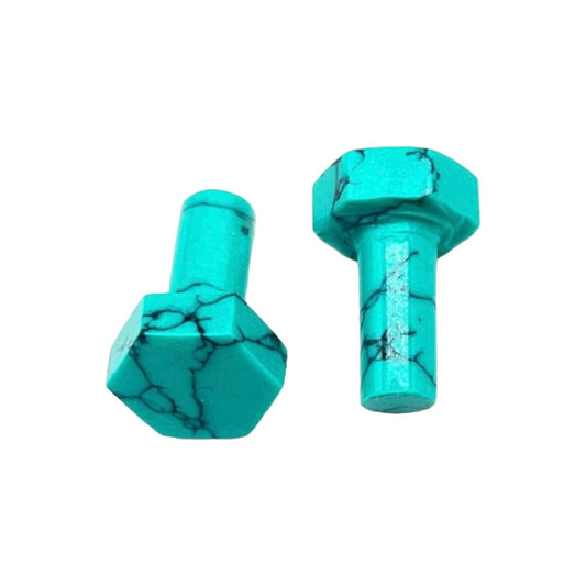 Blue Turquoise Crystal Body Piercing Plugs, Hexagonal Shaped, Single Flared, 8g to 1 inch, Set of 2