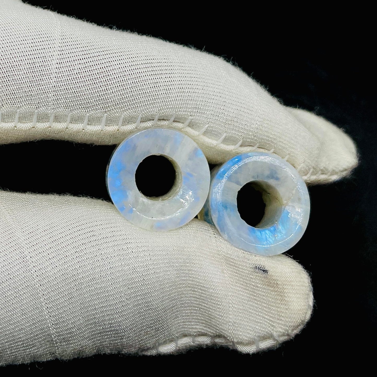 Natural Rainbow White Moonstone Handmade Double Flared Ear Gauges Plug Tunnel, 6g (4mm) to 13/16 inch (20mm), Customized Size Wholesale Available