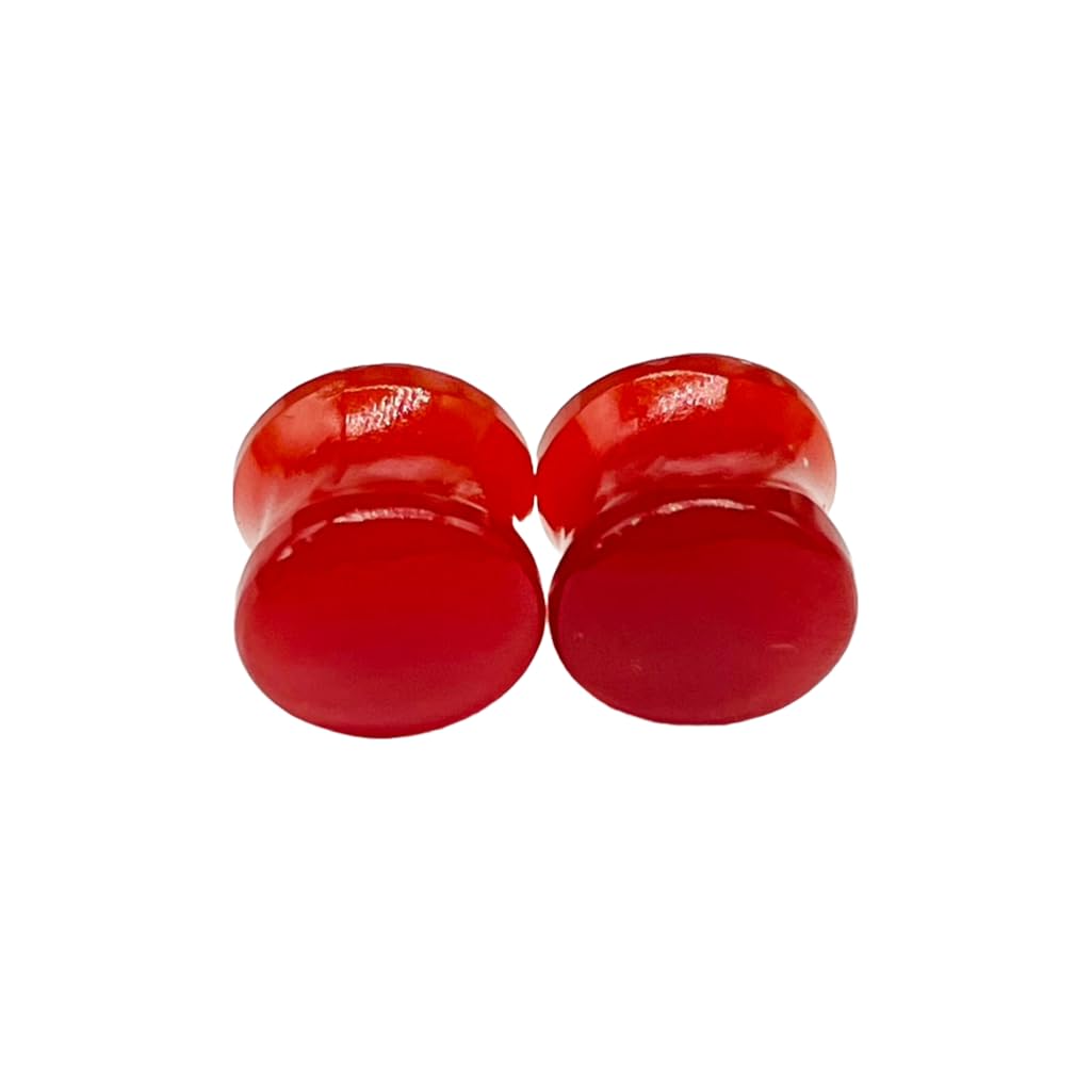 Pair of Natural Red Onyx Double Flared Ear Plugs Gauges, Sizes 3 mm to 25 mm