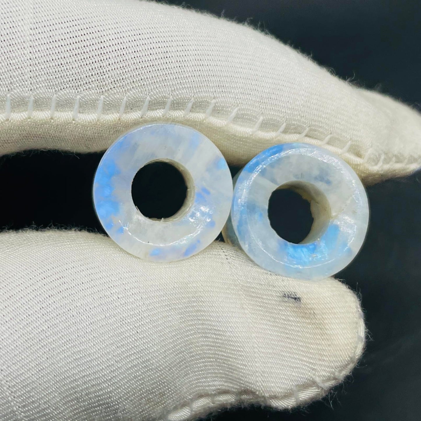 Natural Rainbow White Moonstone Handmade Double Flared Ear Gauges Plug Tunnel, 6g (4mm) to 13/16 inch (20mm), Customized Size Wholesale Available
