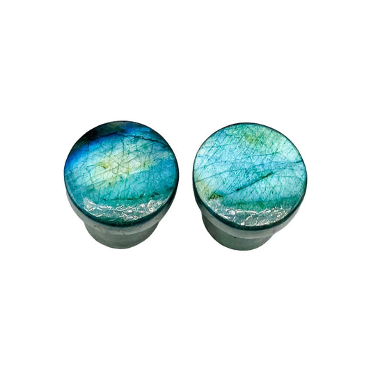 Natural Labradorite Gemstone Single‑Flare Ear Plugs – Organic Stone Tunnel Plugs for Healed Stretched Ears Size 8G (3mm) to 1'' (25mm)