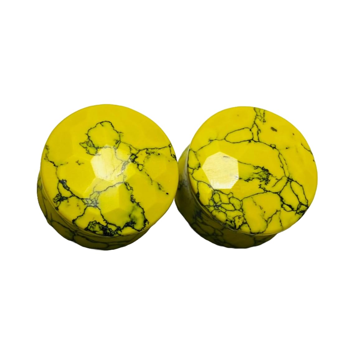 Yellow Turquoise Crystal Hexagonal Cut Naga Body Jewelry Gauges, 8g-2-1/8", 2pcs Ear Plugs