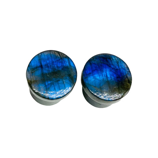 Natural Blue Flash Labradorite Gemstone Handmade Round Shaped Single Flared Ear Piercing Gauges Plugs Naga Body Jewelry 8g (3mm) to 1" (25mm)