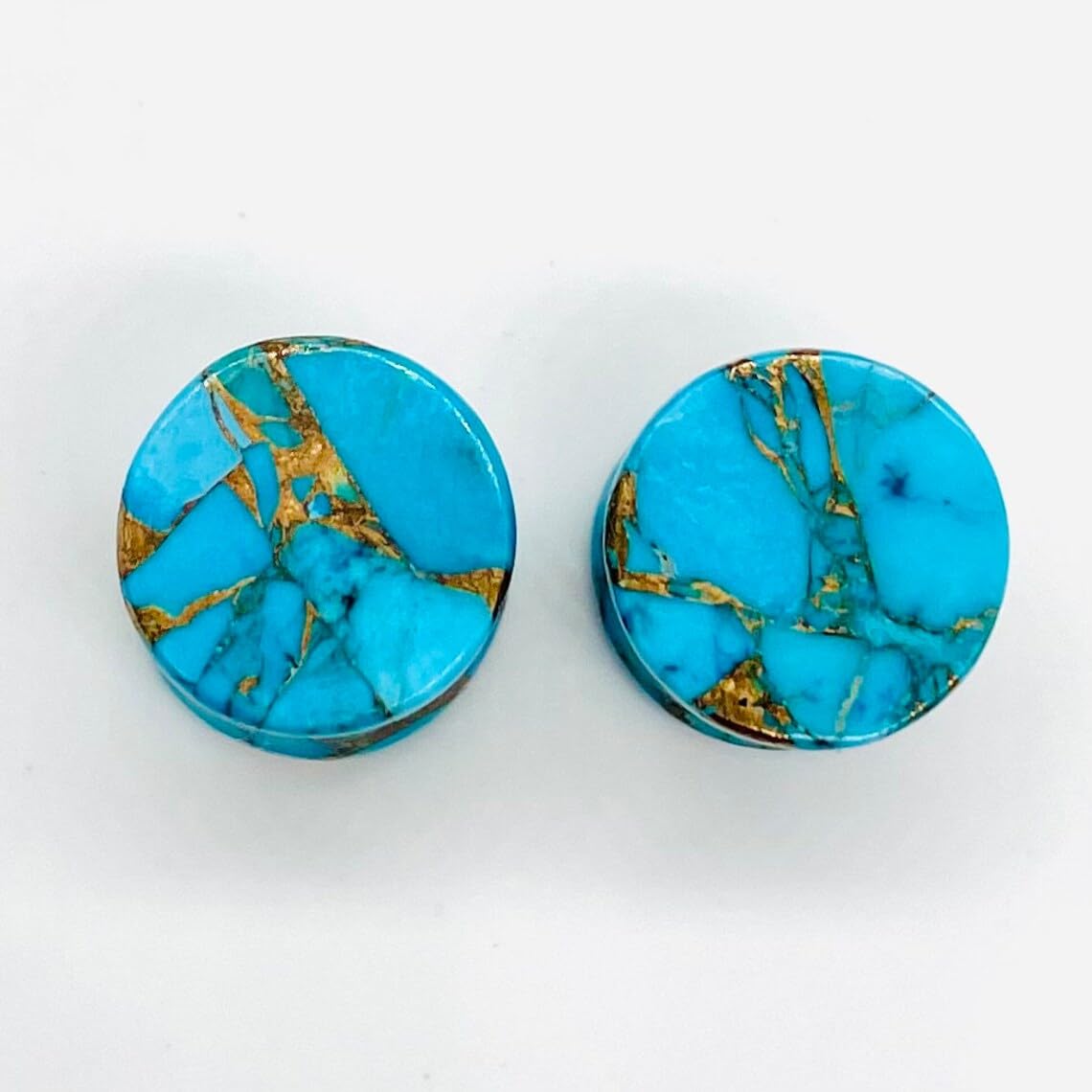 Naga Plug Body Piercing Jewelry American Blue Copper Turquoise Stone Double Flared Round Shaped Ear Plugs Gauge 8g (3mm) to 1" (25mm) Custom Size & Wholesale Available