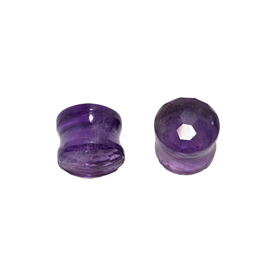 Natural Amethyst Stone Ear Plugs – Double Flared Saddle Fit Gauges – Faceted Dome Cut – Handcrafted Crystal Pair for Stretched Ears – Polished Gemstone Body Jewelry