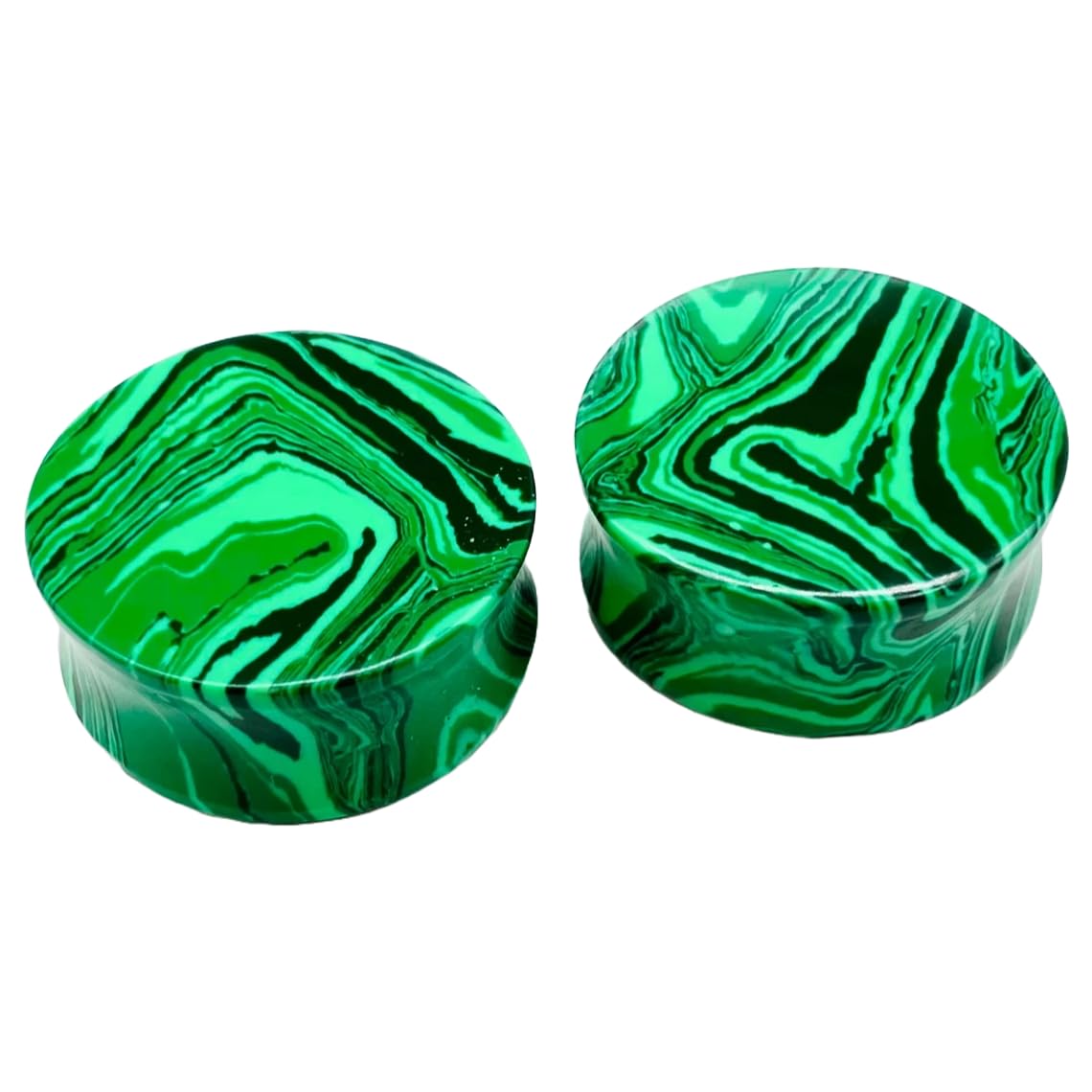 Green Malachite Crystal Handmade Naga Body Piercing Jewelry Double Flared Ear Gauges, 8g (3mm) to 2-1/8" (54mm), Customizable Sizes, Wholesale Available