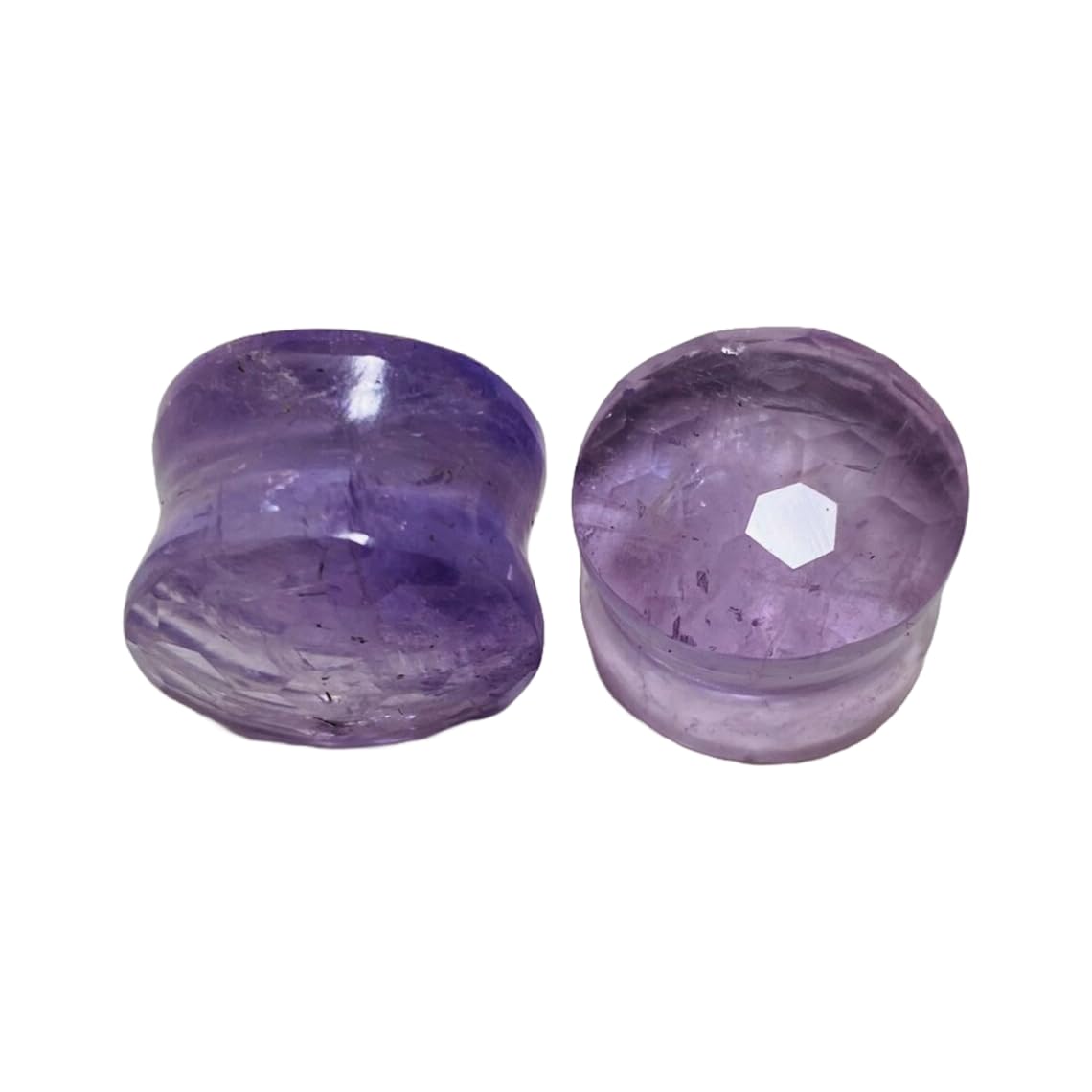 Natural Amethyst Stone Ear Plugs – Double Flared Saddle Fit Gauges – Faceted Top – Light Purple Crystal Pair for Stretched Ears – Handcrafted Gemstone Body Jewelry