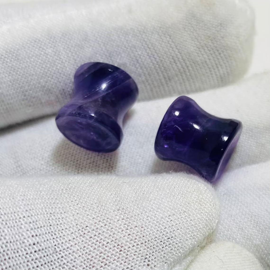Natural Amethyst Gemstone Double Flared Ear Gauges, Sizes 8g (3mm) to 30mm