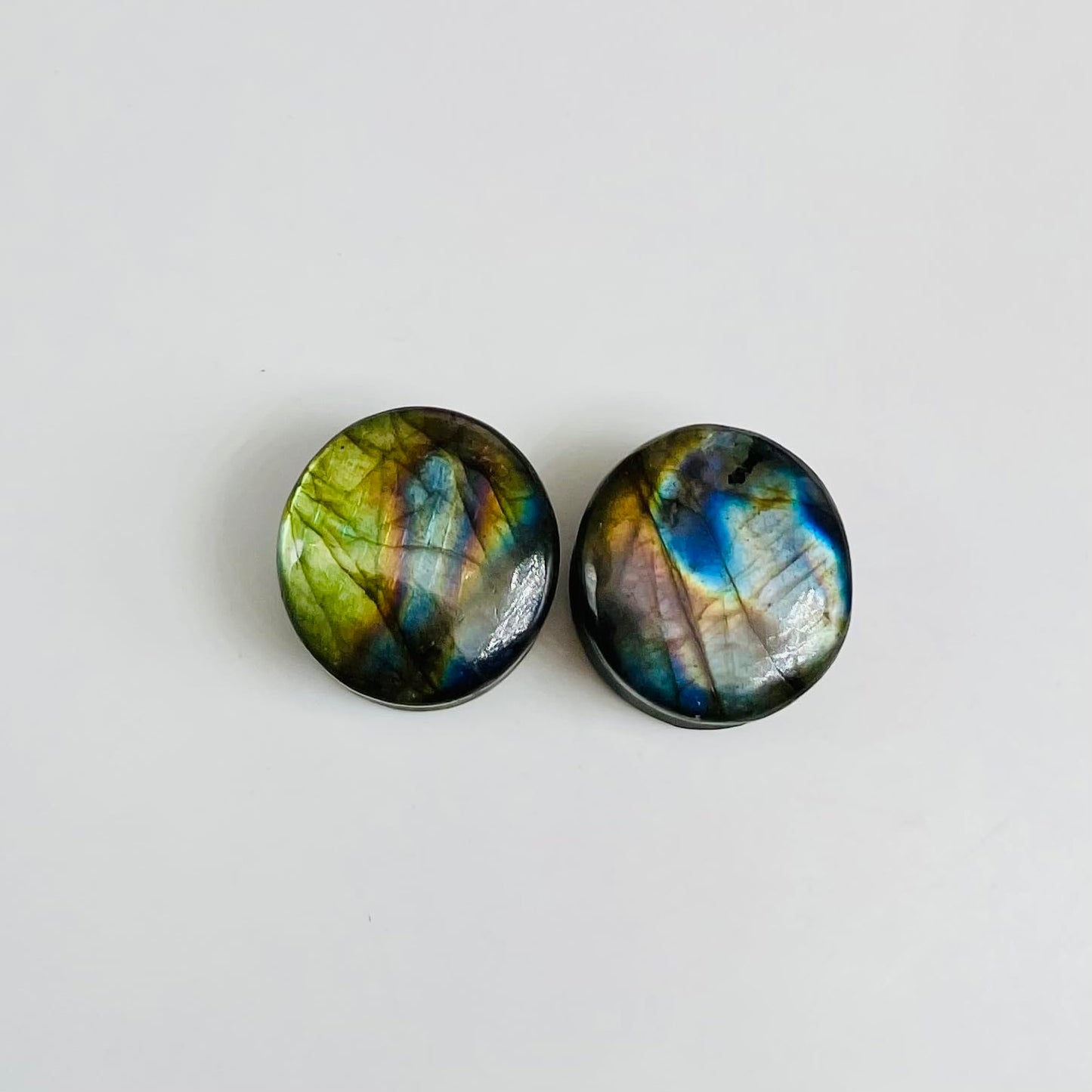 Natural Rare Flash Labradorite Crystal Handmade Double Flare Convex/Concave Round Ear Plugs Naga Body Jewlry Gauges Size 9/16" (14mm) Ready to Ship