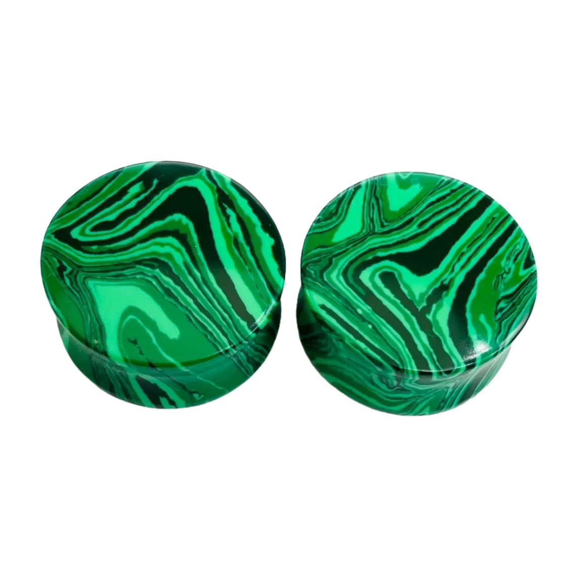 Green Malachite Crystal Handmade Naga Body Piercing Jewelry Double Flared Ear Gauges, 8g (3mm) to 2-1/8" (54mm), Customizable Sizes, Wholesale Available
