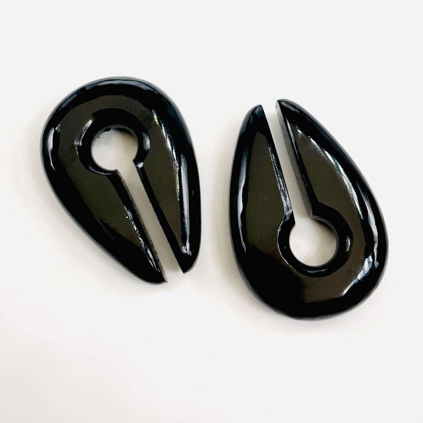 BodyJewels007's Pair of Natural Black Obsidian Gemstone Naga Body Piercing Ear Weights Keyhole Gauges