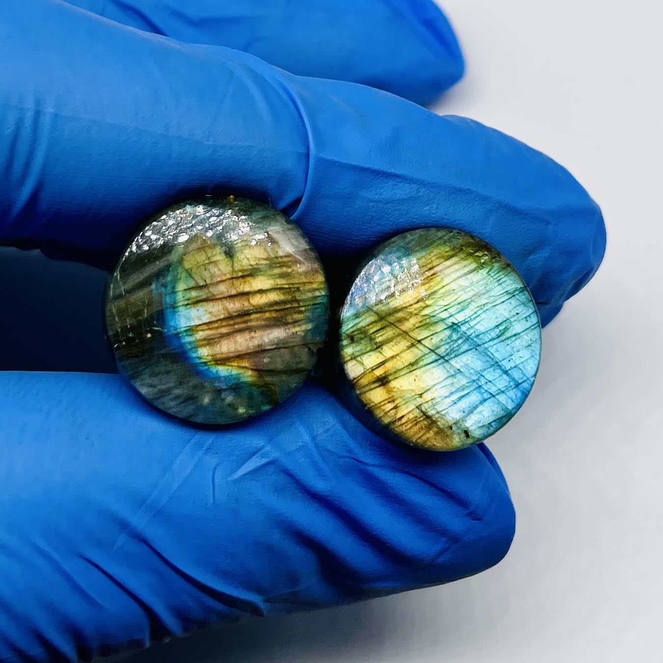 Naga Body Jewelry Pair of Multi Flash Natural Labradorite Gemstone Round Shaped Ear Piercing Single Flared Gauges & Plugs Naga Plug Body Jewelry Size 8g (3mm) to 1" (25mm)