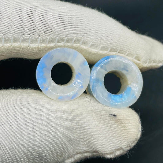 Natural Rainbow White Moonstone Handmade Double Flared Ear Gauges Plug Tunnel, 6g (4mm) to 13/16 inch (20mm), Customized Size Wholesale Available