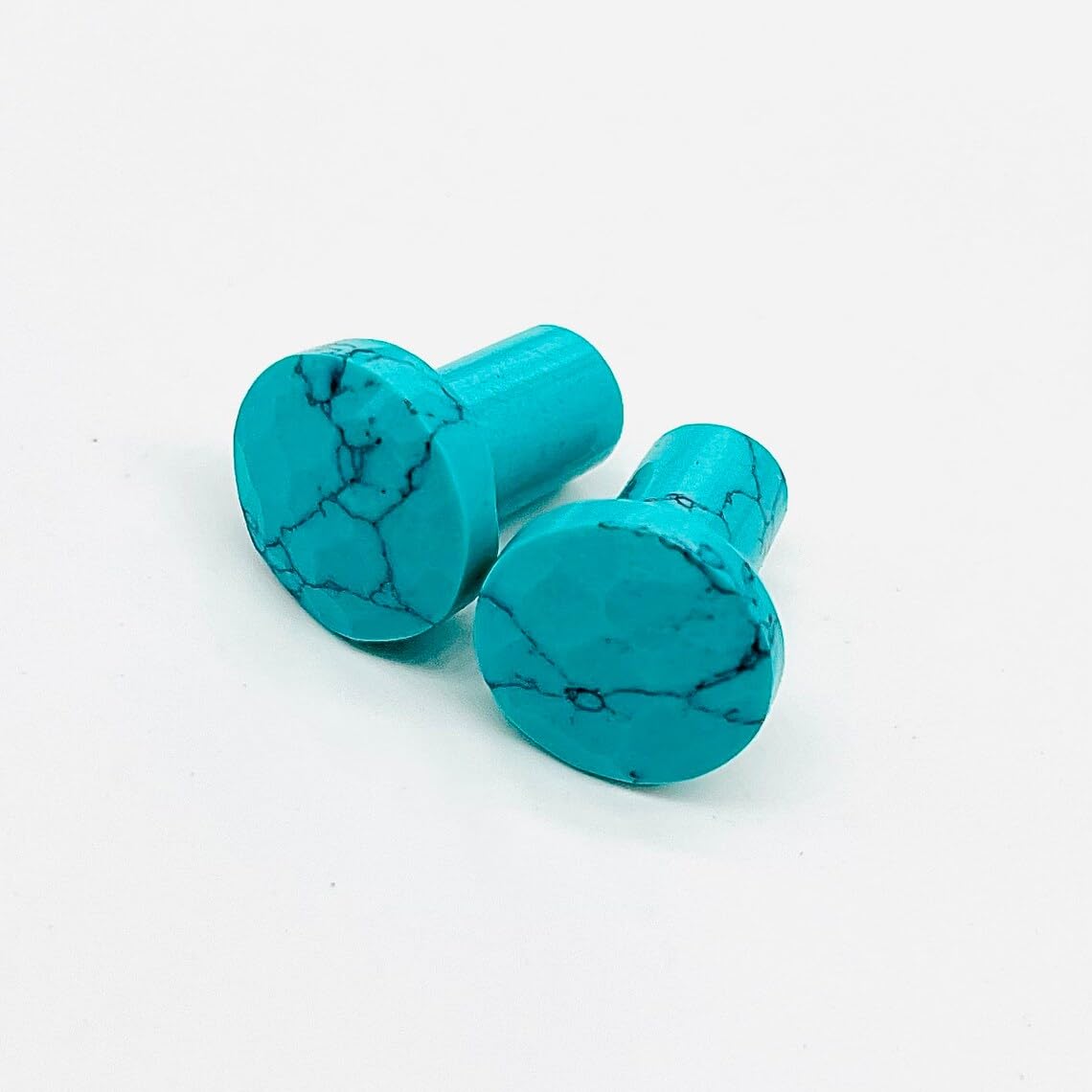 Blue Turquoise Crystal Round Body Piercing Plugs, Customizable Sizes 8g to 1", Handmade Hexagon Faceted Gauges