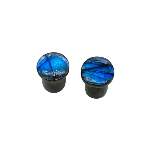 Body Piercing Jewelry Blue Labradorite Round Shaped Single Flare Ear Piercing Gauges & Plugs Size 8g (3mm) to 1" (25mm) Customized Size & Wholesale Also Available
