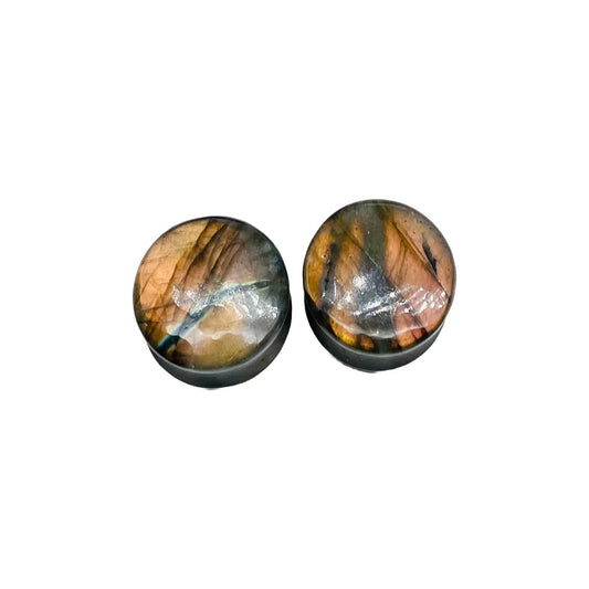 Natural Rare Flash Labradorite Crystal Handmade Double Flare Convex/Concave Round Ear Plugs Naga Body Jewlry Gauges Size 9/16" (14mm) Ready to Ship