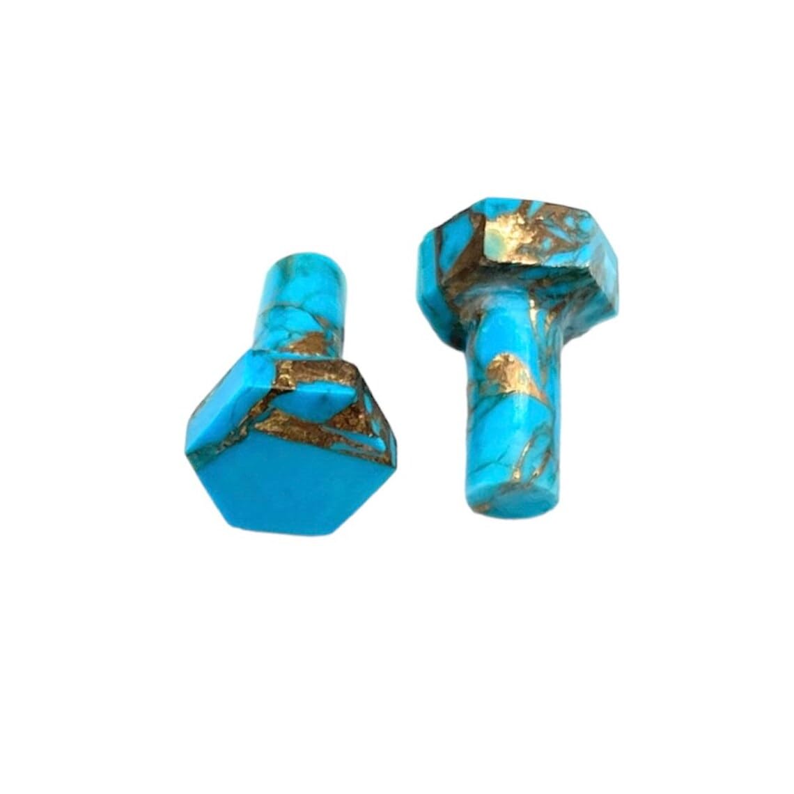 BodyJewels007 Naga Body Piercing Jewelry Gauges Plugs (Pair of 1) - Hexagonal Shape, Single Flared, American Blue Copper Turquoise Gemstone, Size 8g (3mm) to 13/16" (20mm)