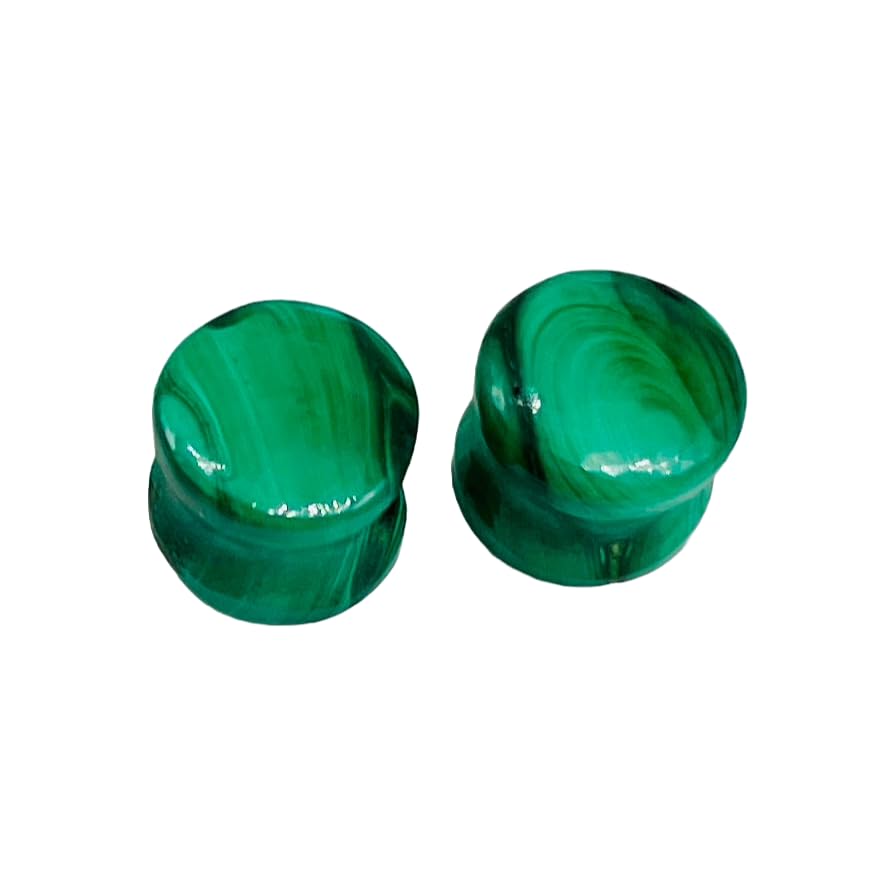 Natural Green Malachite Crystal Handmade Double Flared Round Naga Body Piercing Jewelry Ear Gauges, 8g (3mm) to 30mm, Customized Size, Wholesale Available
