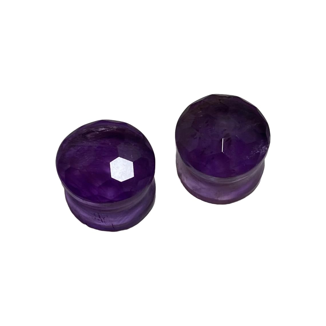 Natural Amethyst Stone Ear Plugs – Double Flared Saddle Fit Gauges – Faceted Dome Cut – Handcrafted Crystal Pair for Stretched Ears – Polished Gemstone Body Jewelry