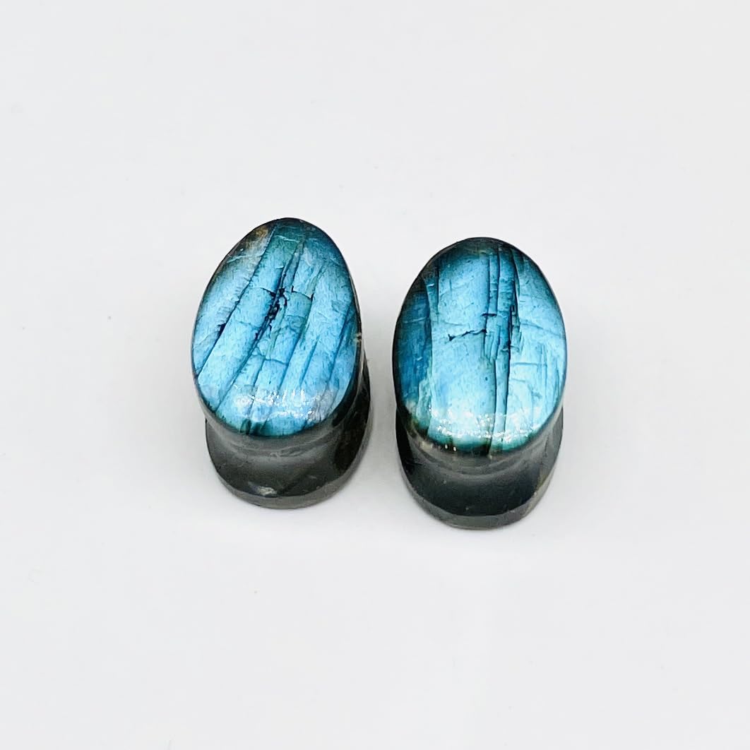 Sky Blue Labradorite, Double Flared Teardrop Ear Plugs, Size 8g (3mm) - 1" (25mm), Pair, Custom Sizes Available