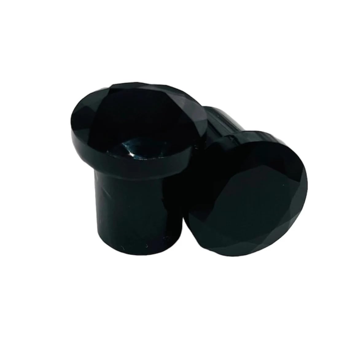 Natural Black Obsidian Crystal Handmade Naga Body Piercing Jewelry Round Shaped Single Flared Faceted Triangular Cut Ear Gauges Plugs Size 8g (3mm) to 1" (25mm)