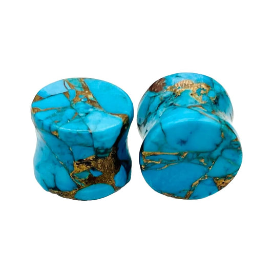 Naga Plug Body Piercing Jewelry American Blue Copper Turquoise Stone Double Flared Round Shaped Ear Plugs Gauge 8g (3mm) to 1" (25mm) Custom Size & Wholesale Available