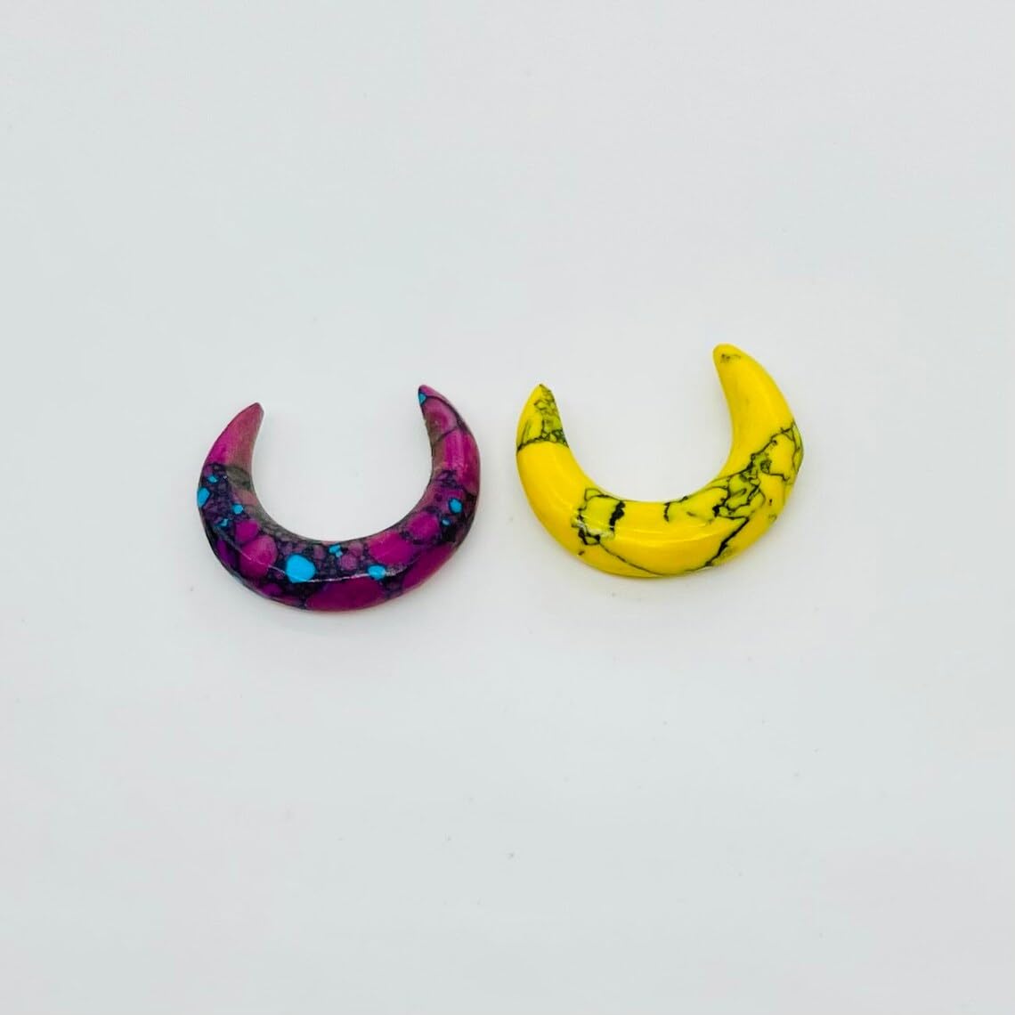 Turquoise Crystal Septum Pincher Nose Ring, 12g to 1/2", Purple & Yellow, 2 Pcs
