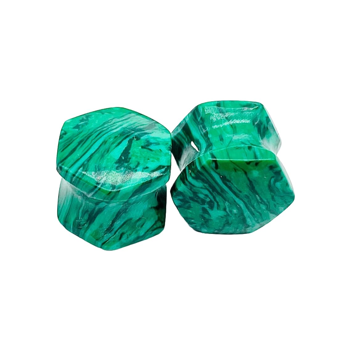 Green Malachite Crystal Naga Body Piercing Jewelry, Double Flared Hexagon Ear Gauges, 3mm (8g) to 54mm (2-1/8 inches), Set of 2