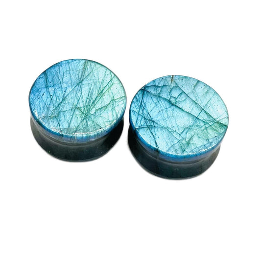 Real Natural Sky Blue Fire Labradorite Nice Textured and Polished Ear Plug Handmade Beautiful Pair Size 8g (3mm) to (50mm) & Custom Wholesale Also Available
