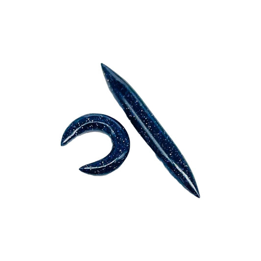 Blue Sunstone Crystal Handmade Tribal Septum Pincher & Straight Tusk Spike Naga Body Piercing Jewelry Gauges, 12g (2mm) to 1/2 inch (12mm), Customized Size