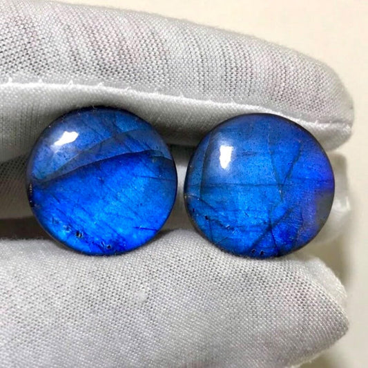 BodyJewels007 Body Jewelry Pair of Natural Blue Flash Labradorite Gemstone Double Flared Round Shaped Naga Body Ear Piercing Jewelry Gauges Plugs Size 8g (3mm) to 1" (25mm)