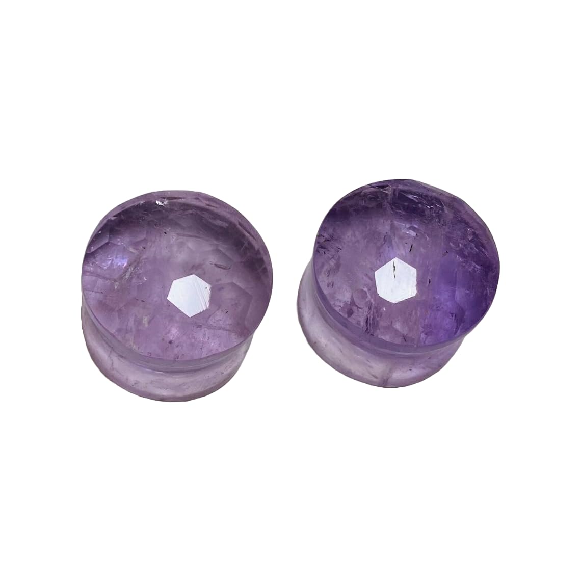 Natural Amethyst Stone Ear Plugs – Double Flared Saddle Fit Gauges – Faceted Top – Light Purple Crystal Pair for Stretched Ears – Handcrafted Gemstone Body Jewelry