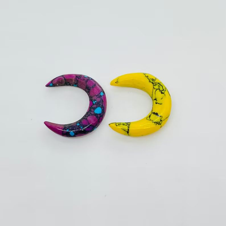 Turquoise Crystal Septum Pincher Nose Ring, 12g to 1/2", Purple & Yellow, 2 Pcs