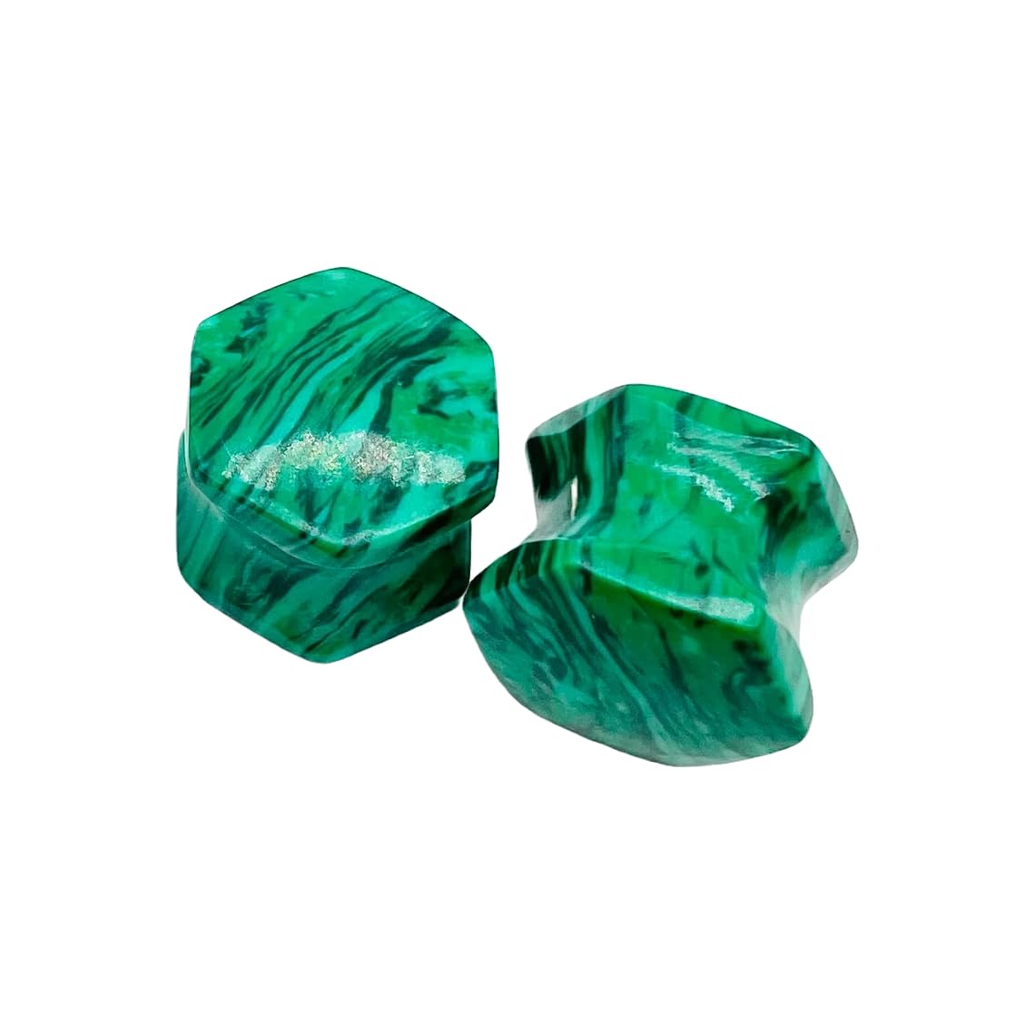Green Malachite Crystal Naga Body Piercing Jewelry, Double Flared Hexagon Ear Gauges, 3mm (8g) to 54mm (2-1/8 inches), Set of 2