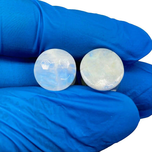 Moonstone Gemstone Ear Gauges, Hexagonal Cut, 8g-1", Custom Sizing Available