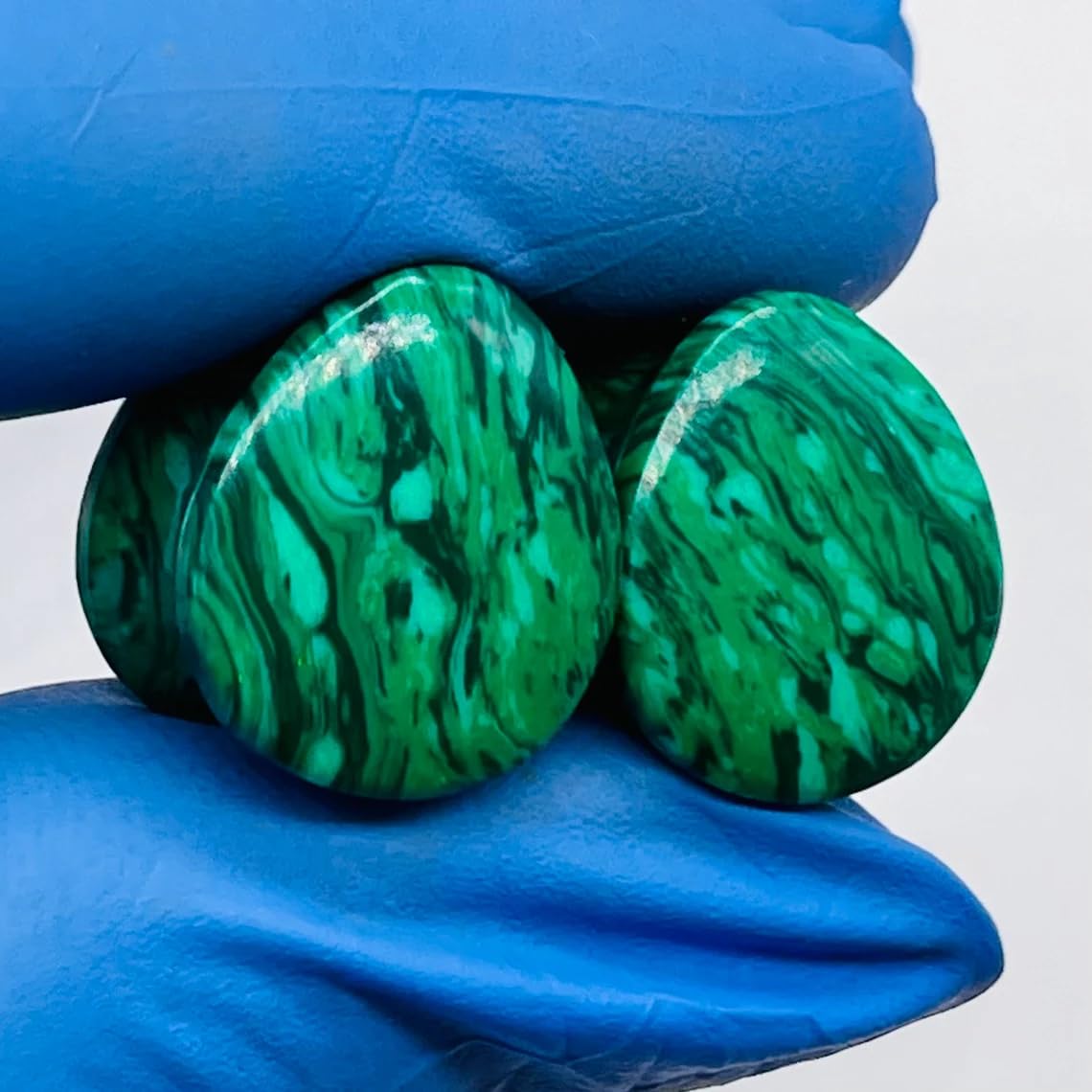 Pair of Green Malachite Crystal Handmade Naga Body Piercing Jewelry Double Flared Tear Drop Shaped Ear Gauges Plugs Size 8g (3mm) to 1" (25mm)