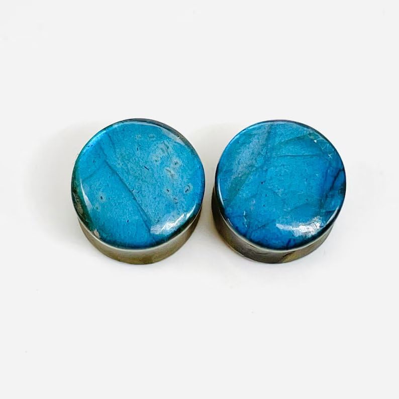 Naga Body Piercing Jewelry, Genuine Rare Blue Flash Labradorite Gemstone Handmade Naga Ear Piercing Gauges Plugs (Pair), Size 8g (3mm) to 1" (25mm)