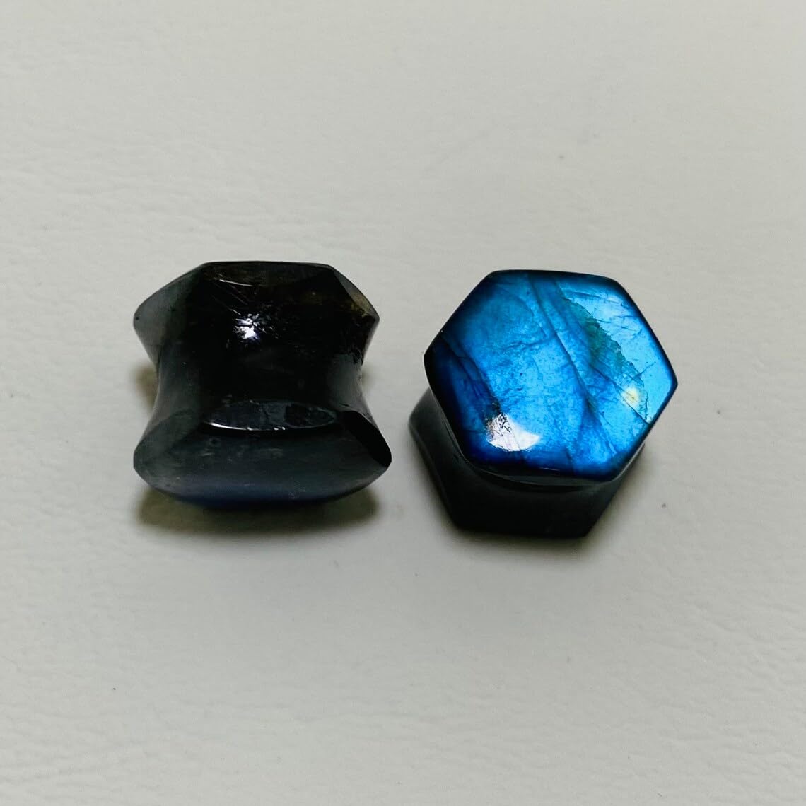 Body Piercing Jewelry Pair of Natural Blue Flash Labradorite Gemstone Handmade Hexagon Gauges Plugs (Set of 2)