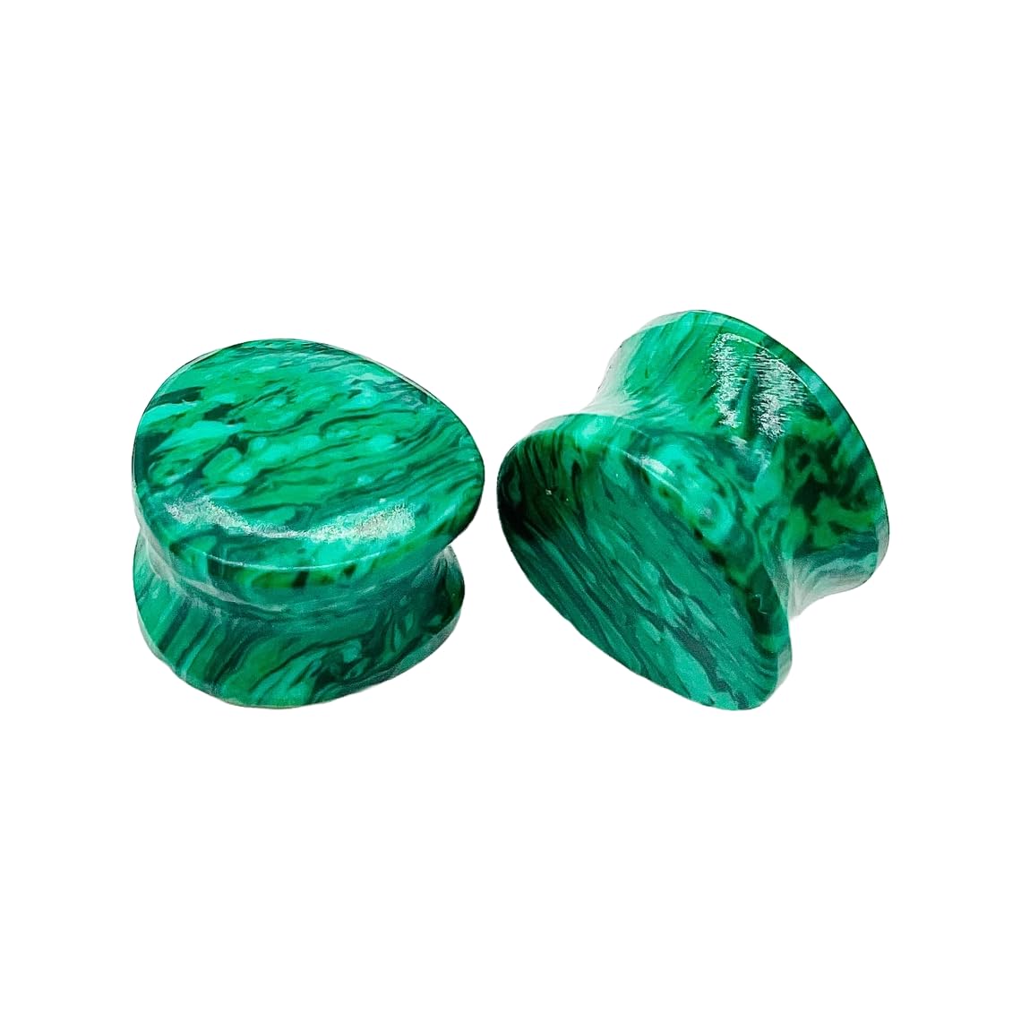 Pair of Green Malachite Crystal Handmade Naga Body Piercing Jewelry Double Flared Tear Drop Shaped Ear Gauges Plugs Size 8g (3mm) to 1" (25mm)